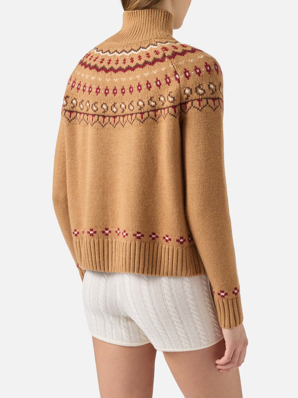 Maglia dolcevita Meghan Nordic cammello con jacquard Cortina