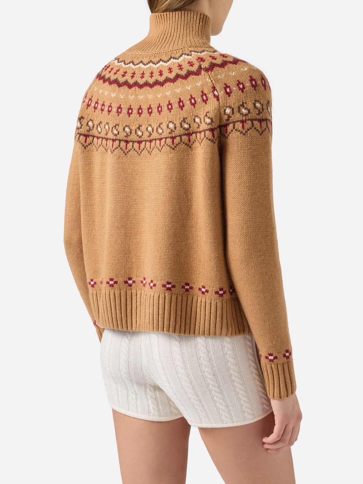 Maglia dolcevita Meghan Nordic cammello con jacquard Cortina