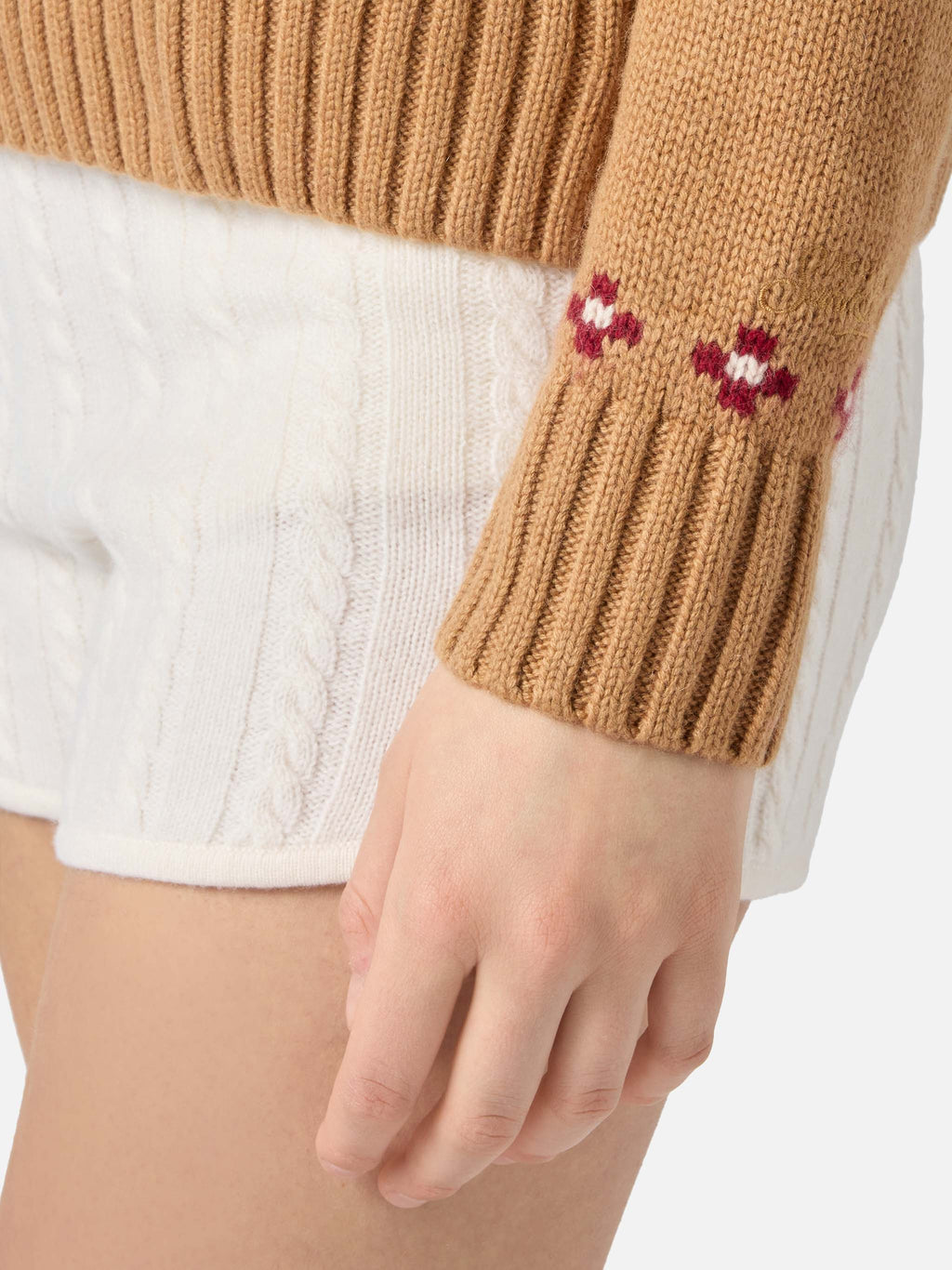 Maglia dolcevita Meghan Nordic cammello con jacquard Cortina