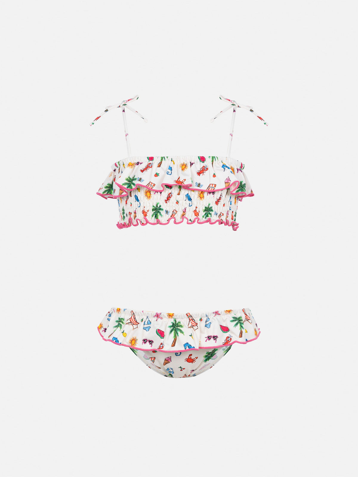 Bikini bralette Melie bianco panna con stampa schizzi estivi