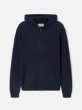 Maglia Malcolm blu notte in lana con cappuccio e zip intera
