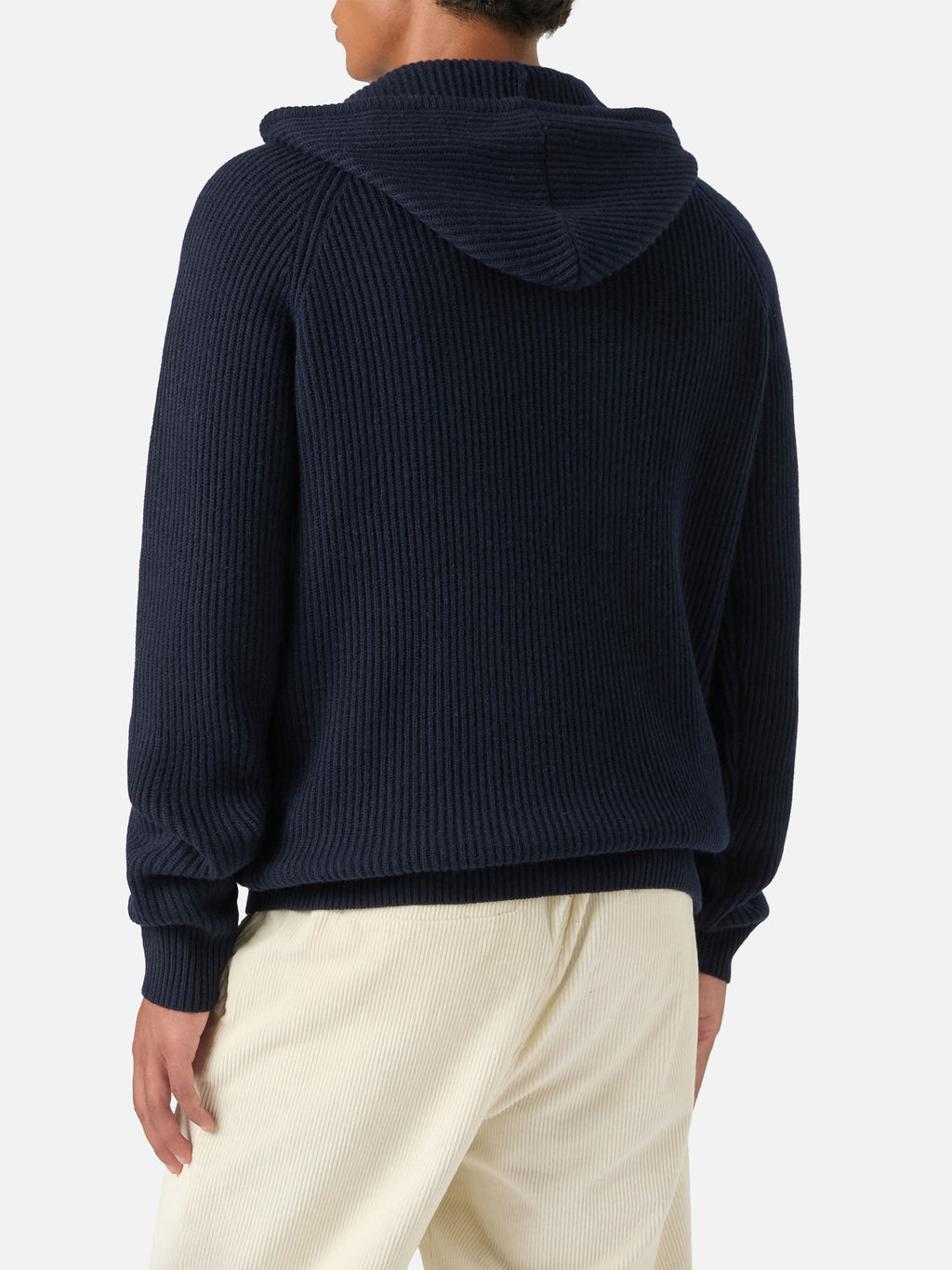 Maglia Malcolm blu notte in lana con cappuccio e zip intera