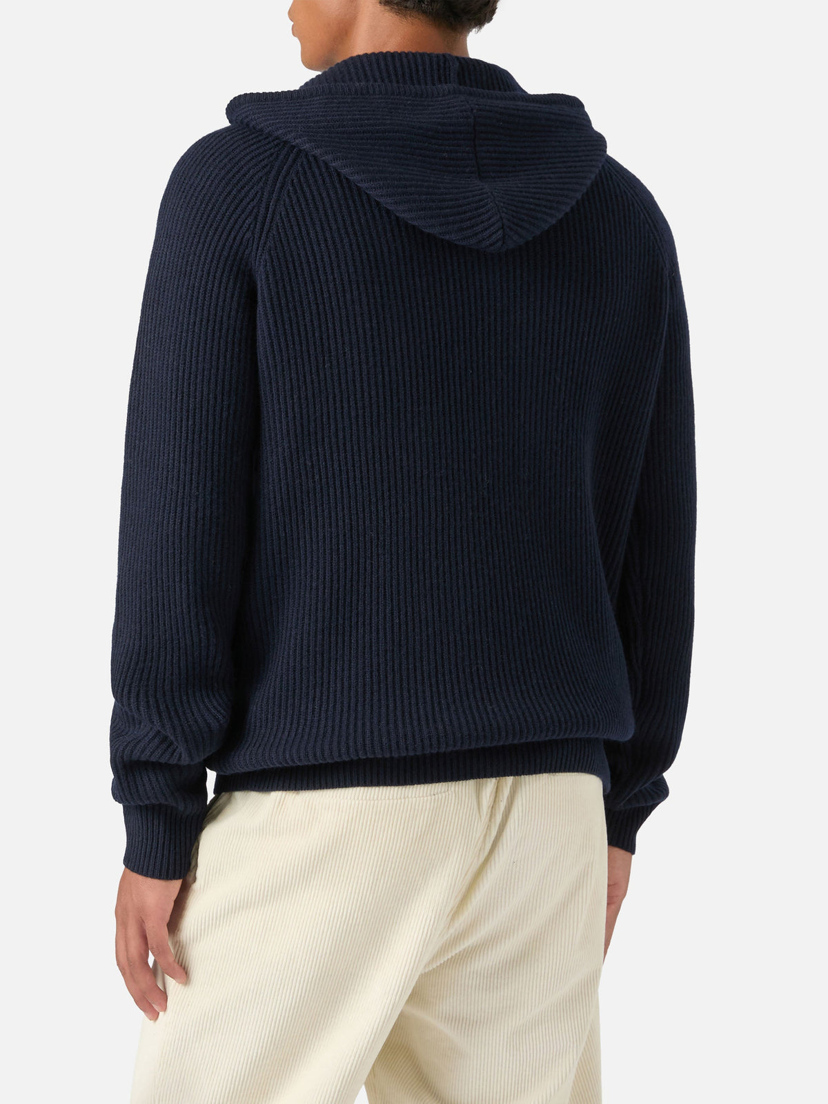 Maglia Malcolm blu notte in lana con cappuccio e zip intera