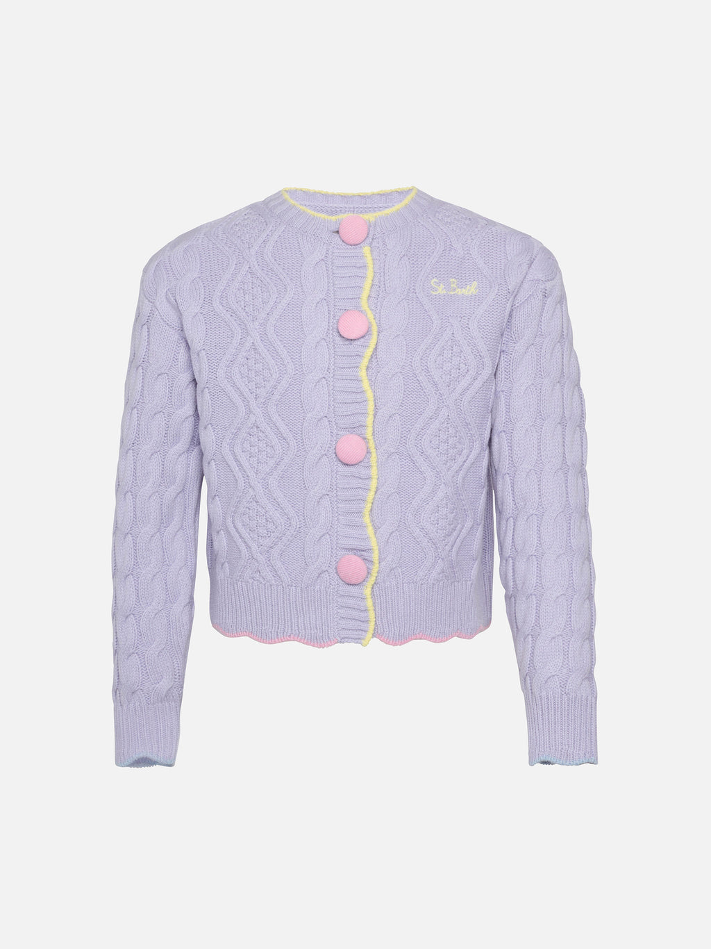 Cardigan Mallery Jr lilla con lavorazione Aran