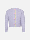 Cardigan Mallery Jr lilla con lavorazione Aran