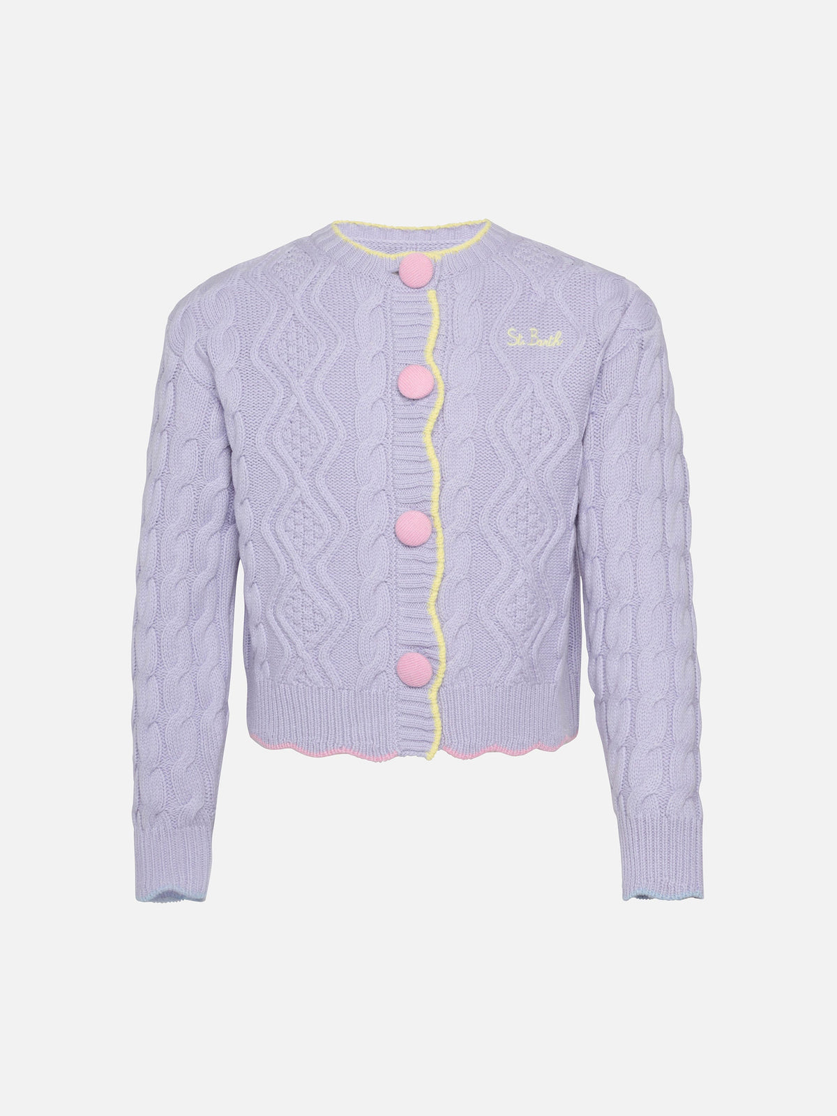 Cardigan Mallery Jr lilla con lavorazione Aran