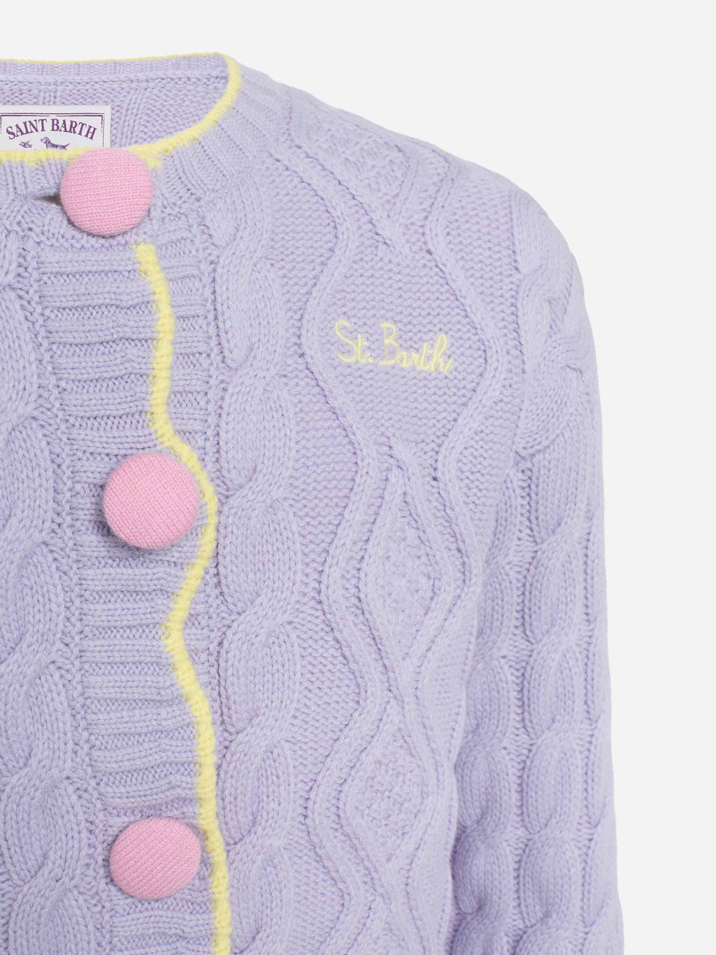 Cardigan Mallery Jr lilla con lavorazione Aran