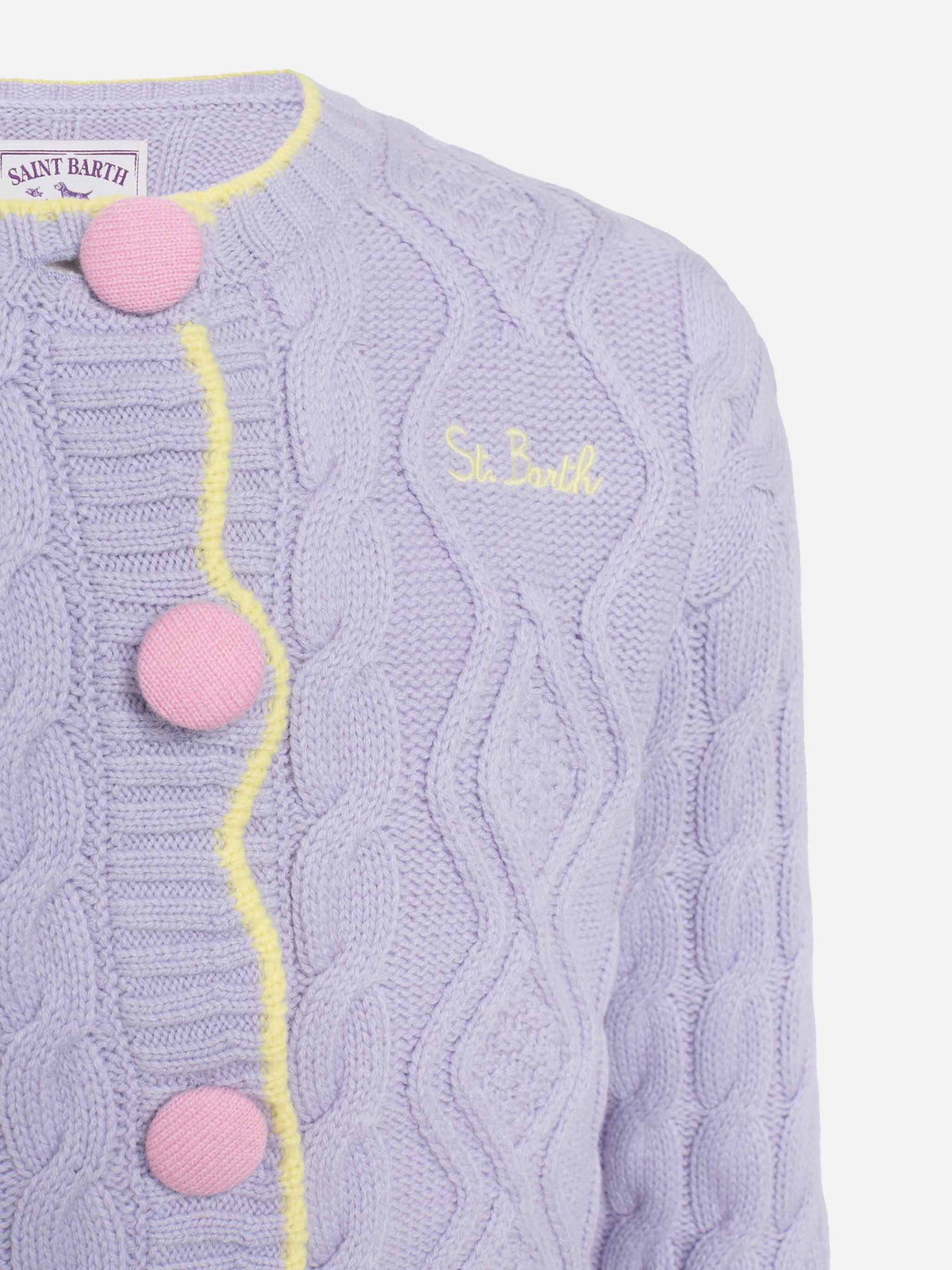 Cardigan Mallery Jr lilla con lavorazione Aran