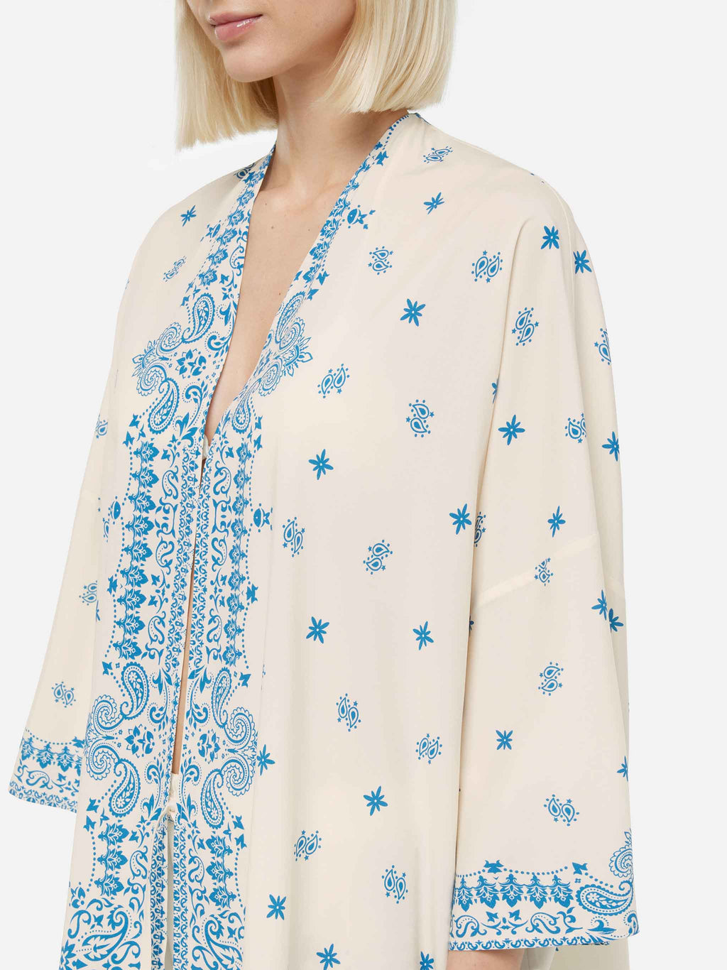 Giacca kimono Milos blu navy con stampa paisley bandana