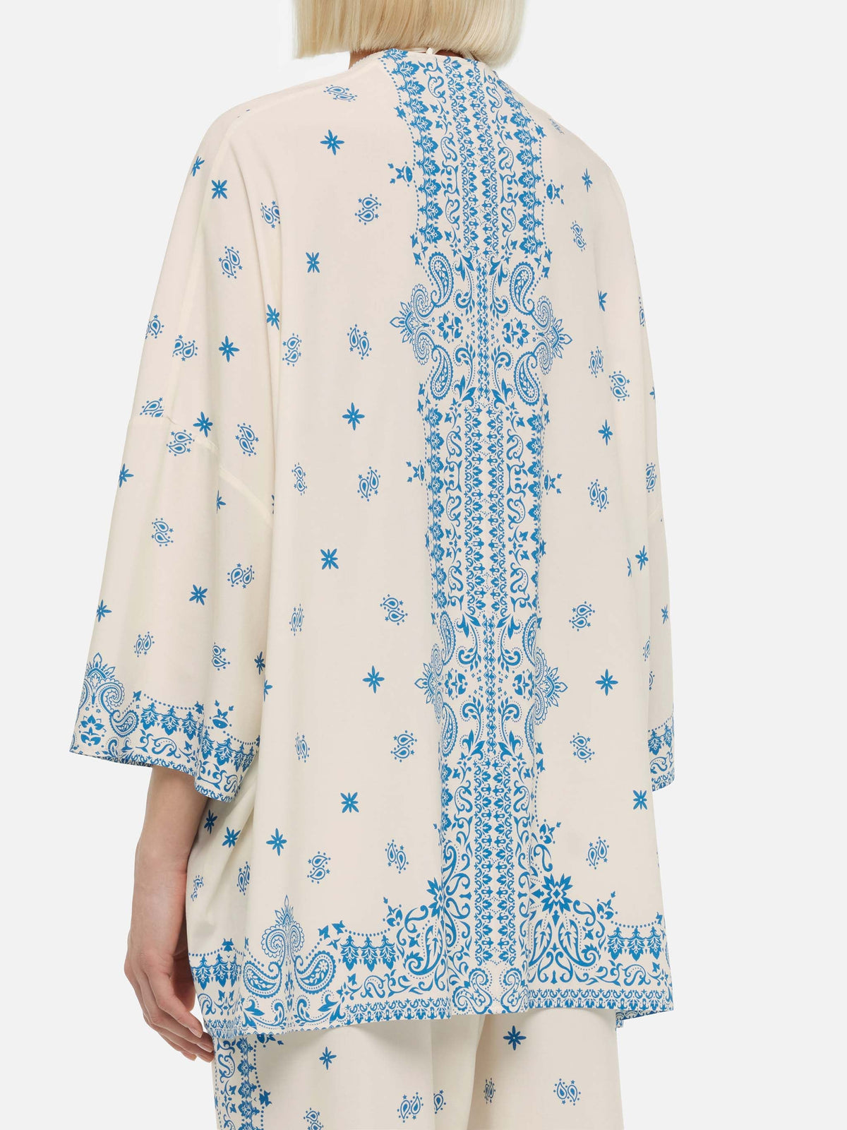 Giacca kimono Milos blu navy con stampa paisley bandana