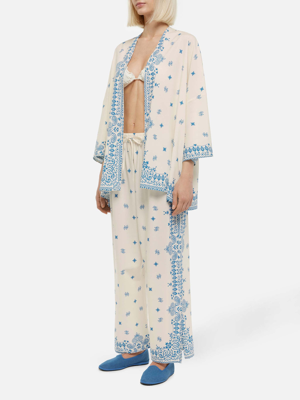 Giacca kimono Milos blu navy con stampa paisley bandana