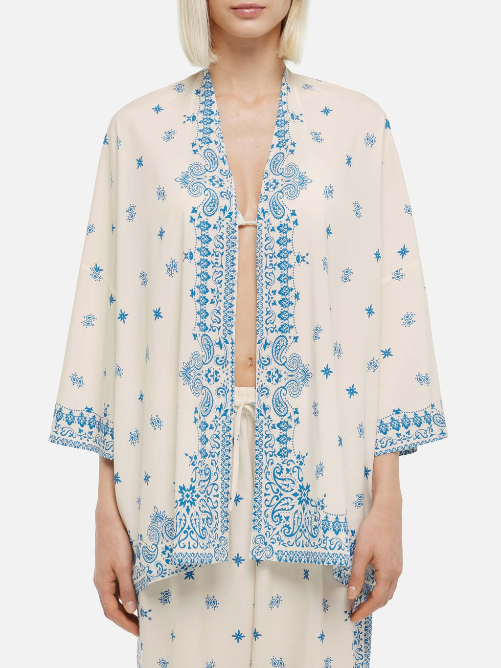 Giacca kimono Milos blu navy con stampa paisley bandana