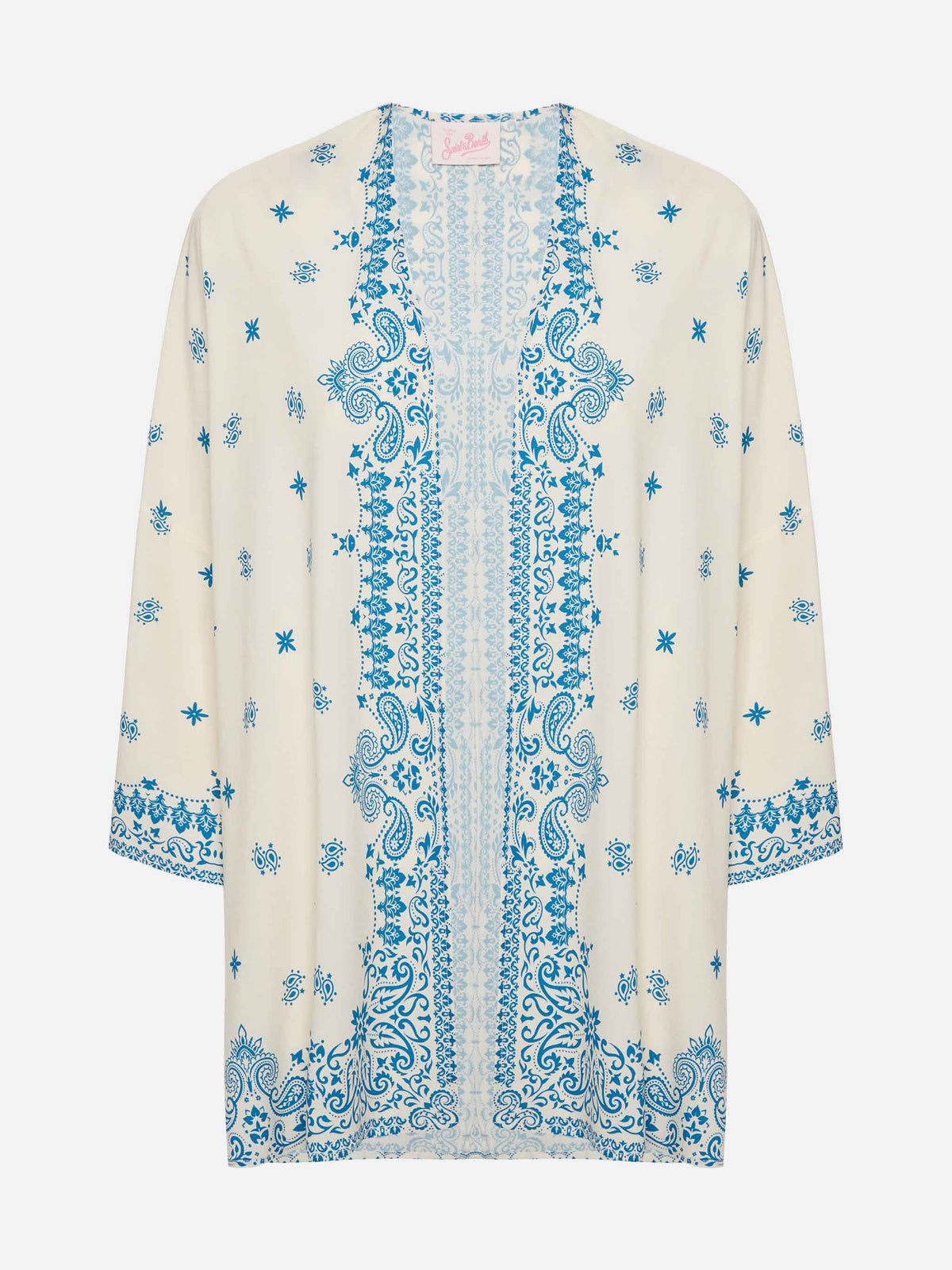 Giacca kimono Milos blu navy con stampa paisley bandana