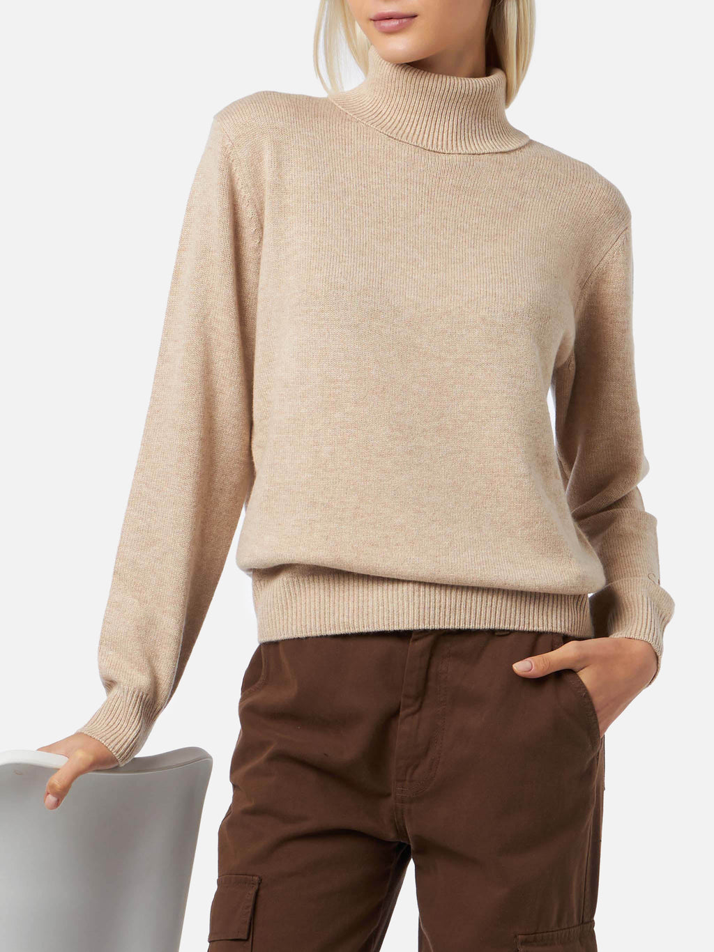 Maglia dolcevita Moody beige melange in cashmere