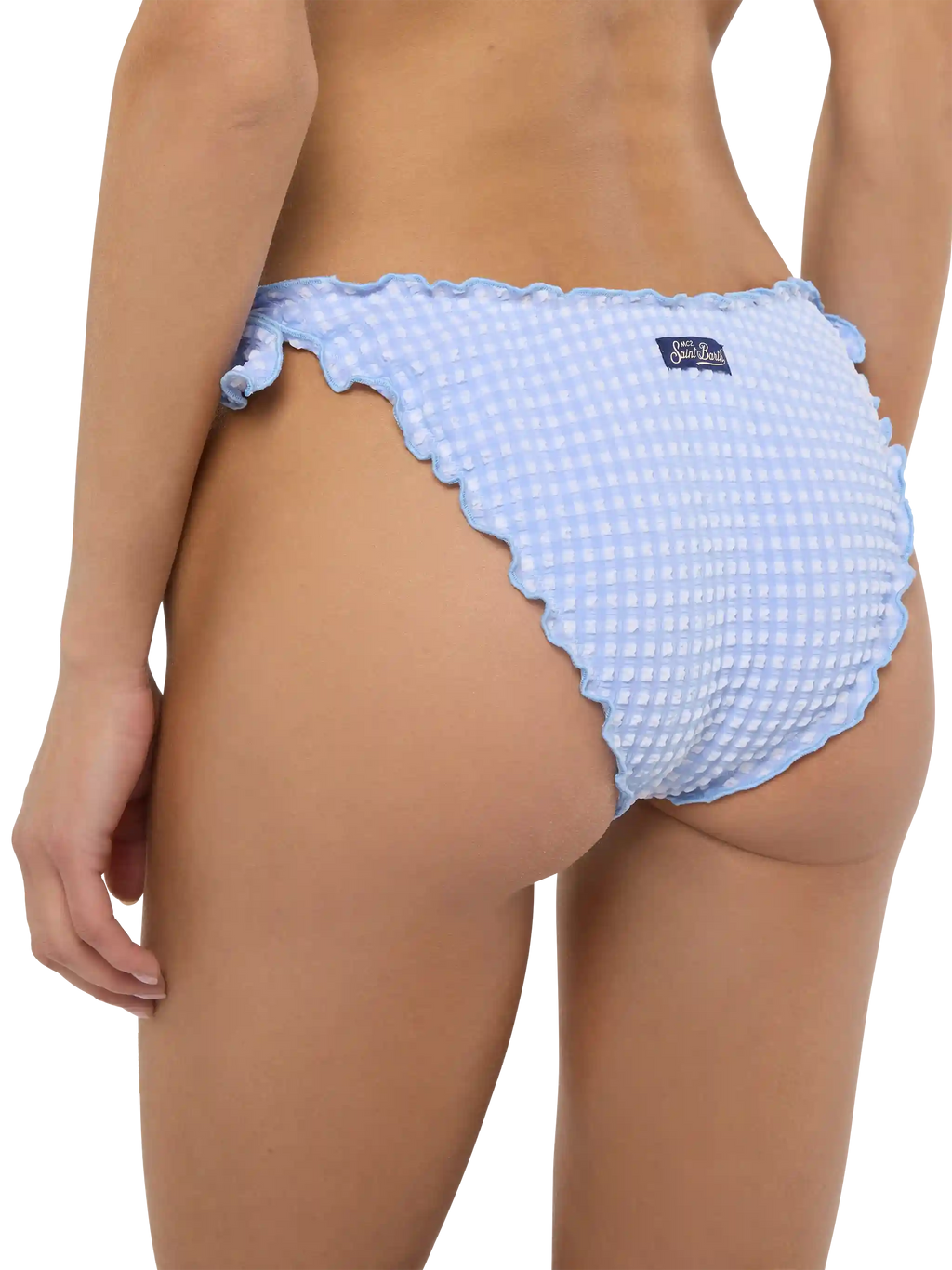 Slip mare Moon azzurro in seersucker con motivo vichy
