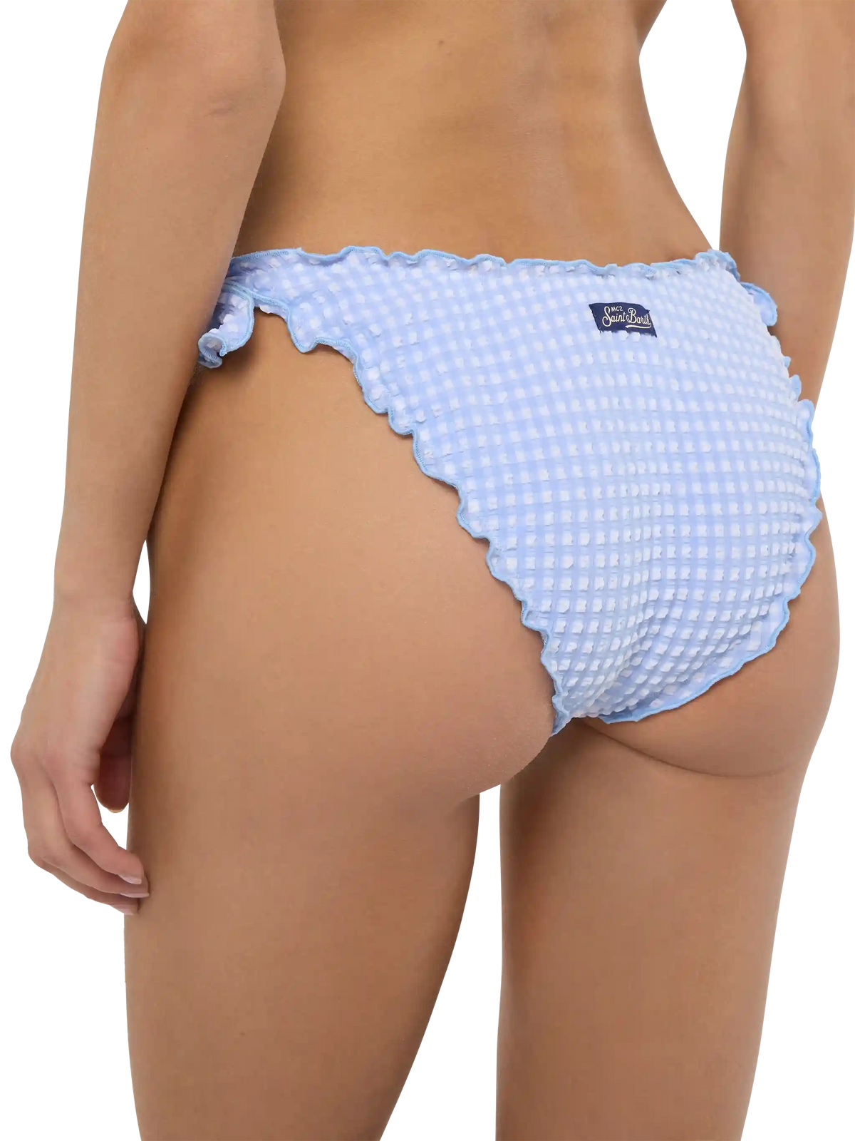 Slip mare Moon azzurro in seersucker con motivo vichy