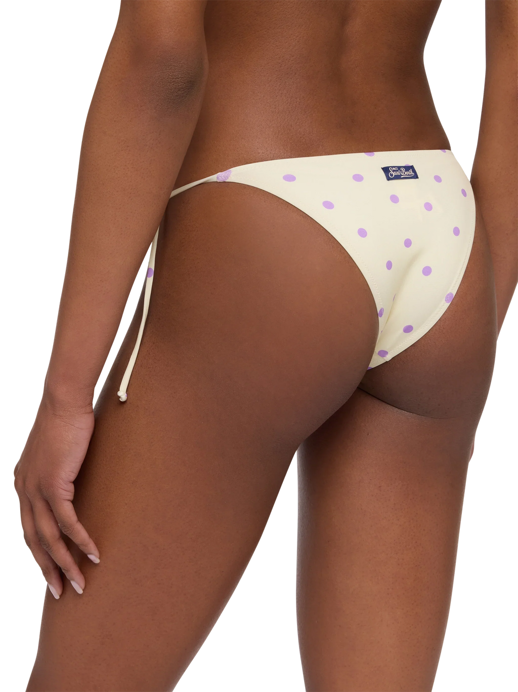 Slip mare Marielle modello brasiliana con stampa pois su fondo bianco panna