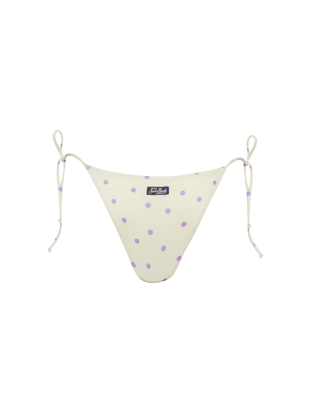 Slip mare Marielle modello brasiliana con stampa pois su fondo bianco panna