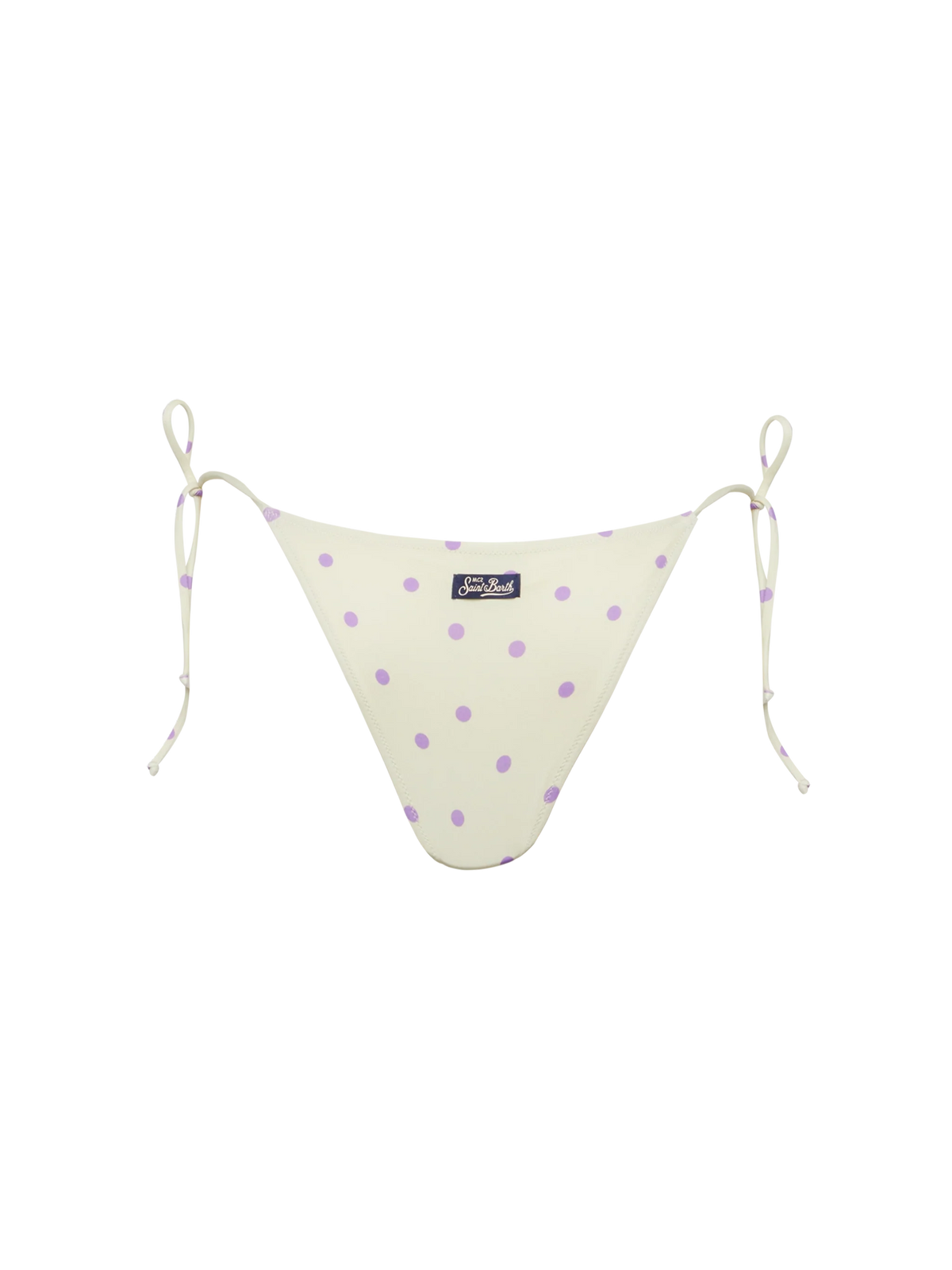 Slip mare Marielle modello brasiliana con stampa pois su fondo bianco panna