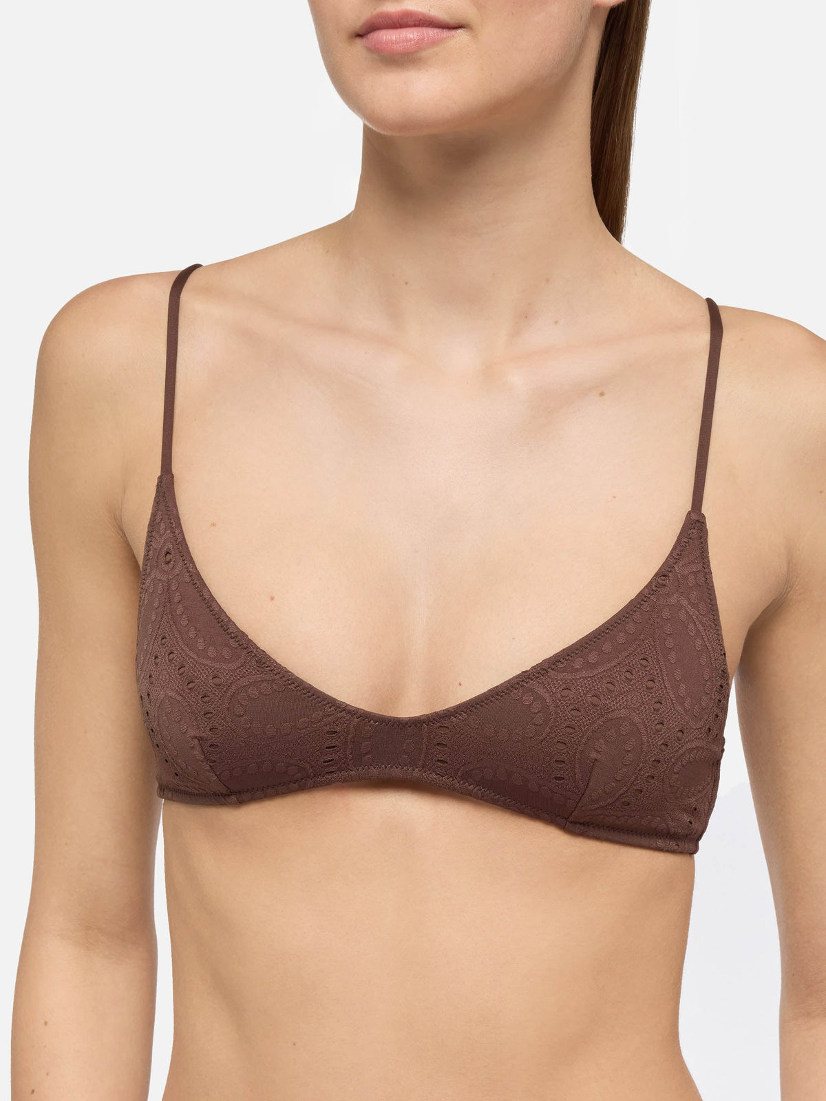 Bikini bralette sciancrato Paloma Marielle marrone in sangallo