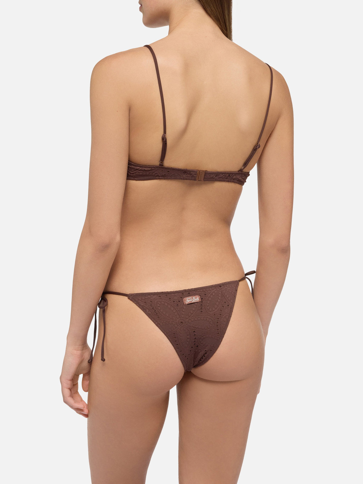 Bikini bralette sciancrato Paloma Marielle marrone in sangallo