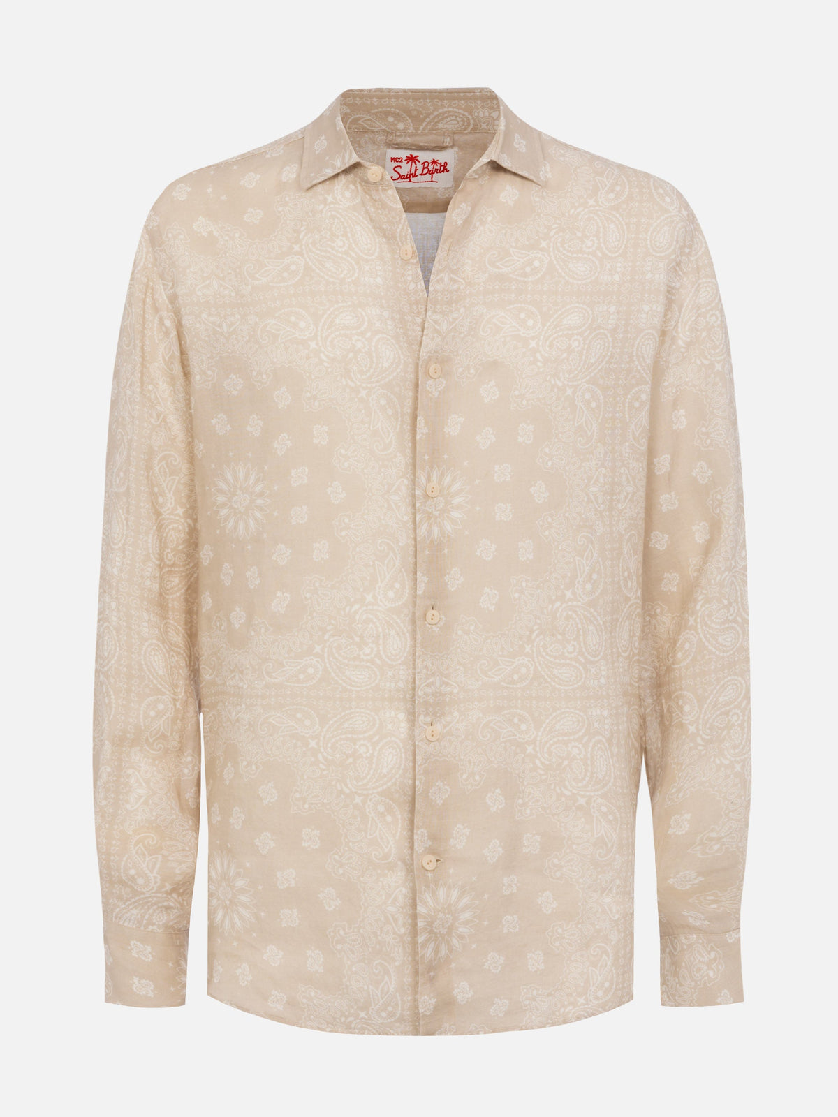 Camicia Pamplona beige in lino con stampa bandana product image 4