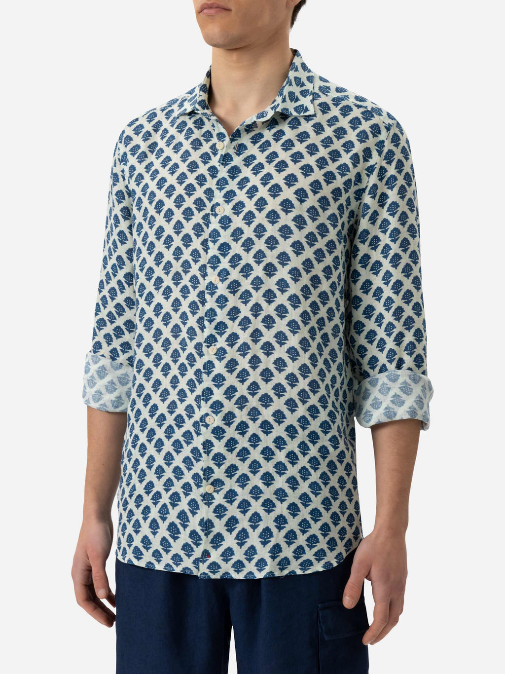 Camicia Pamplona bianco panna in lino con stampa floreale product image 1