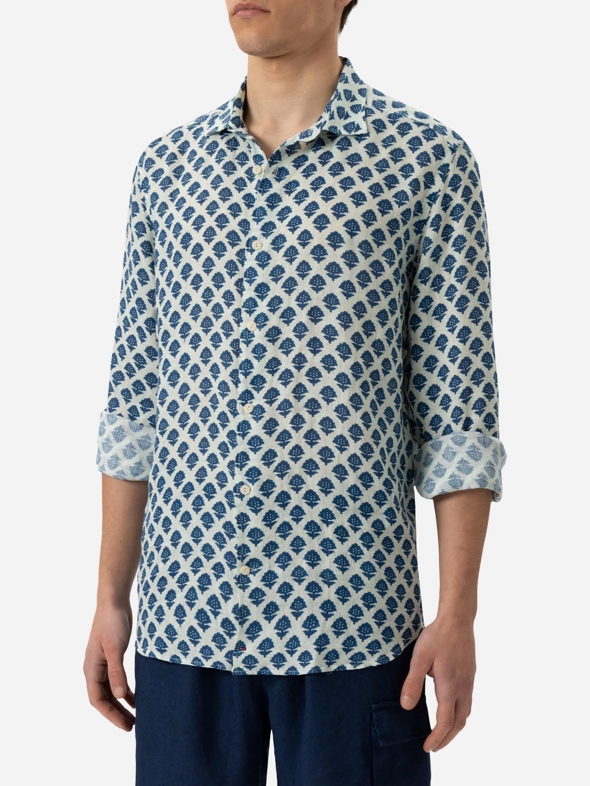 Camicia Pamplona bianco panna in lino con stampa floreale product image 1