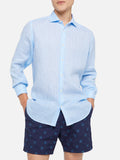 Camicia Pamplona azzurra a righe in lino product image 1