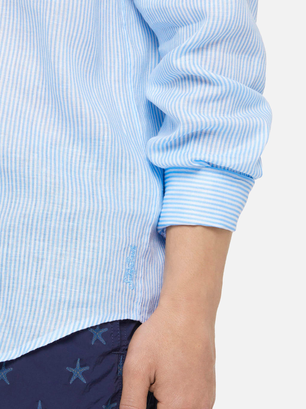 Camicia Pamplona azzurra a righe in lino product image 2