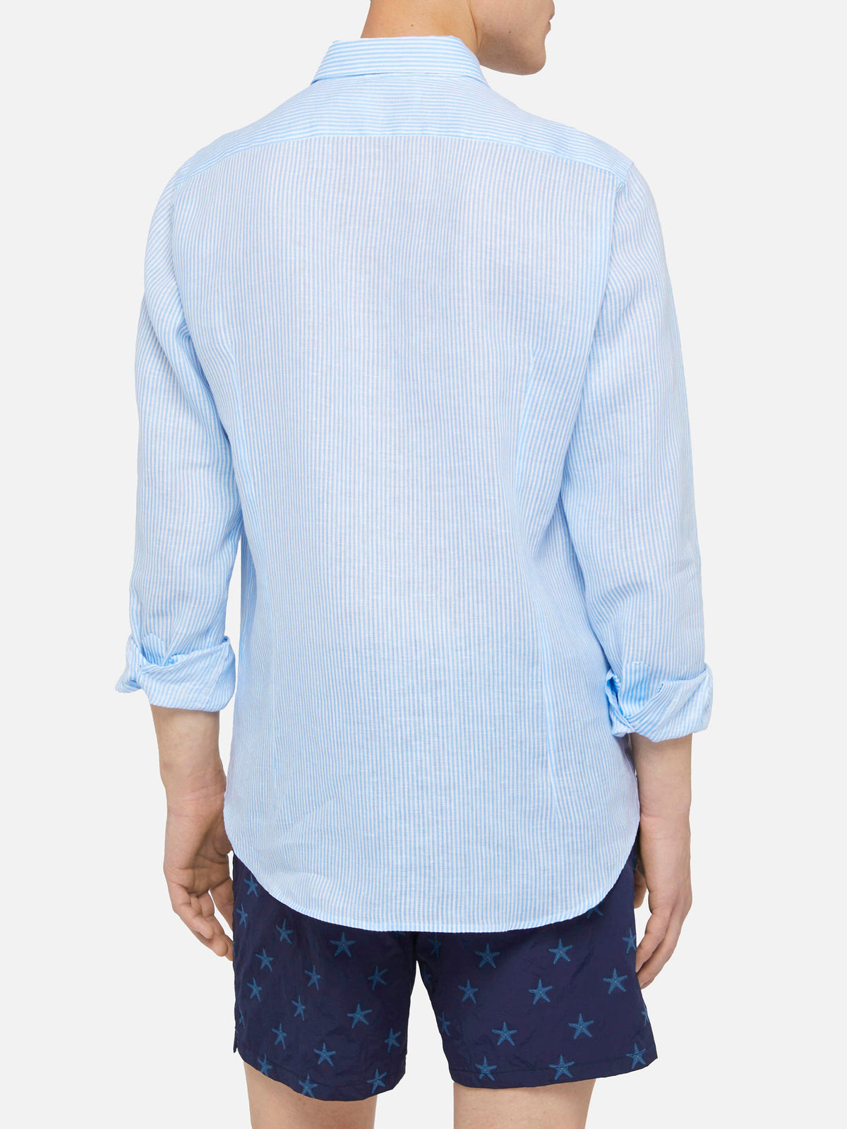 Camicia Pamplona azzurra a righe in lino product image 3