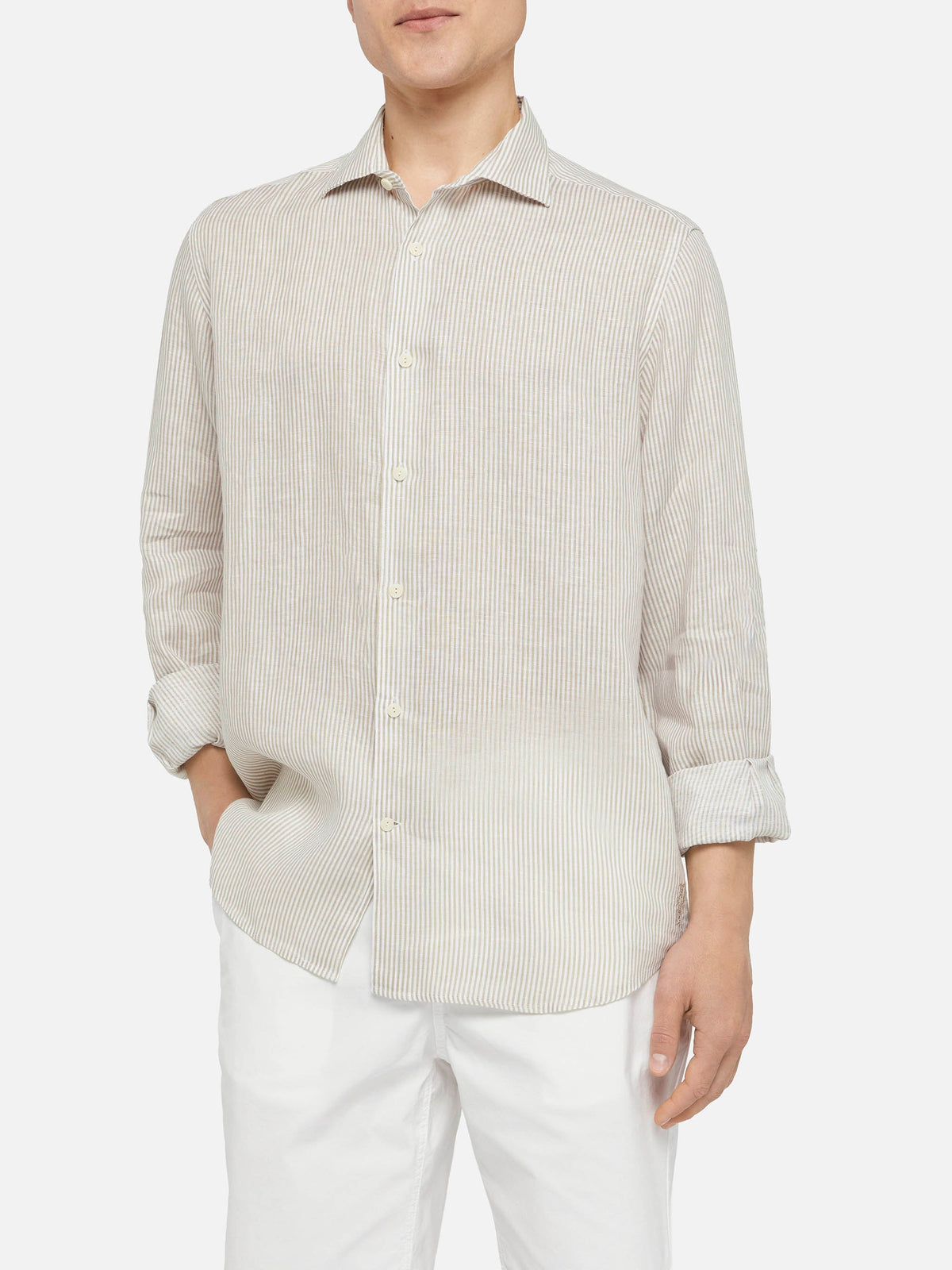 Camicia Pamplona beige a righe in lino product image 1