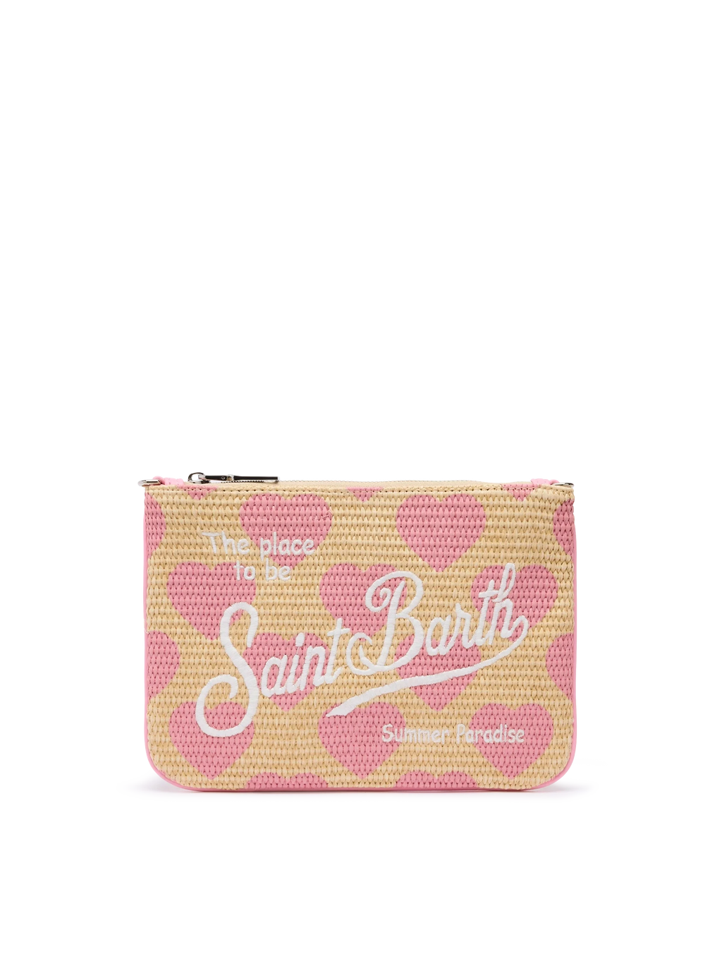 Pochette Parisienne Straw rosa con ricamo cuori