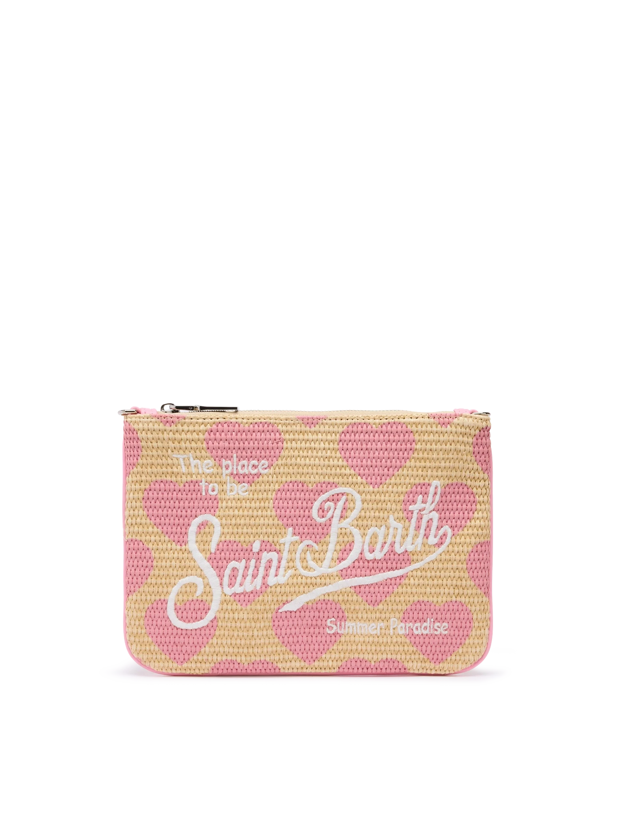 Pochette Parisienne Straw rosa con ricamo cuori