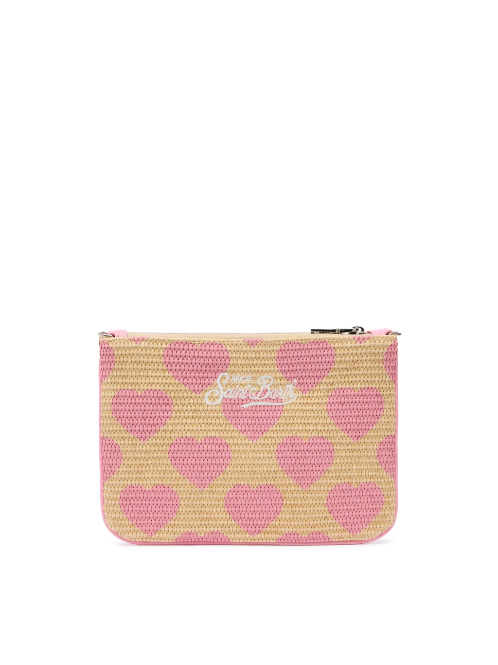 Pochette Parisienne Straw rosa con ricamo cuori