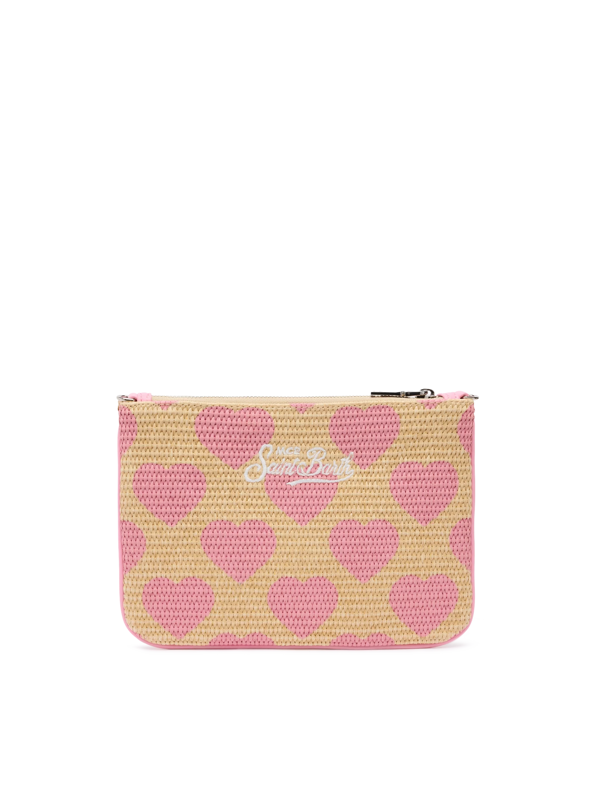 Pochette Parisienne Straw rosa con ricamo cuori