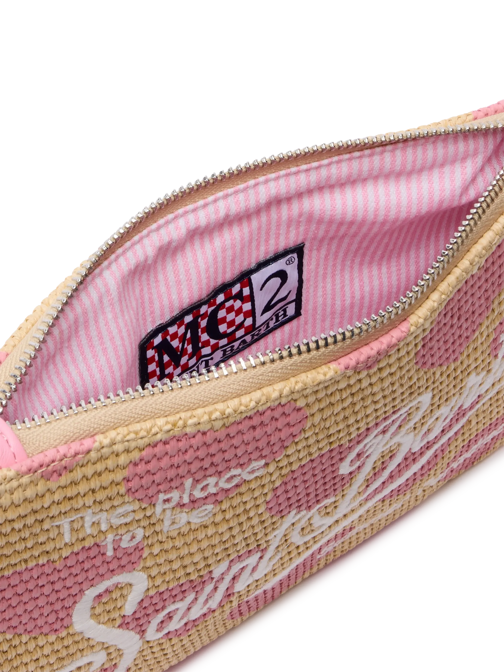 Pochette Parisienne Straw rosa con ricamo cuori