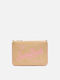 Pochette Parisienne Straw beige con ricamo logo