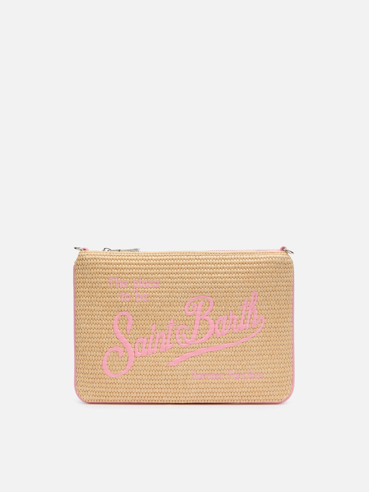 Pochette Parisienne Straw beige con ricamo logo