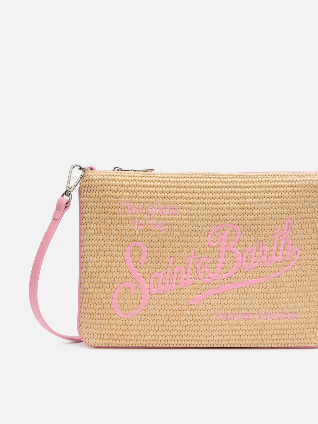 Pochette Parisienne Straw beige con ricamo logo