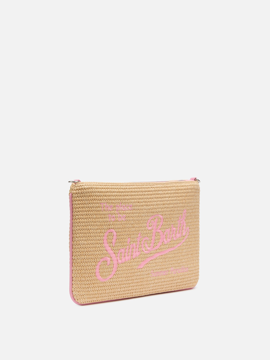 Pochette Parisienne Straw beige con ricamo logo