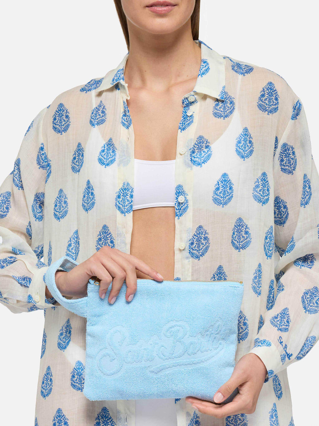 Pochette Pareasy azzurra in spugna con logo in rilievo