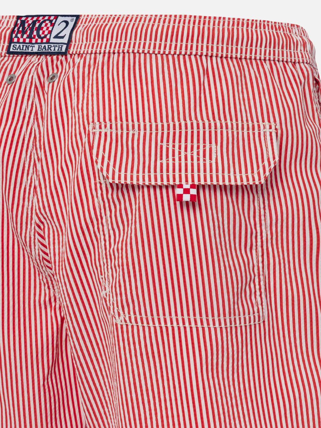 Costume mare Patmos rosso a righe in seersucker