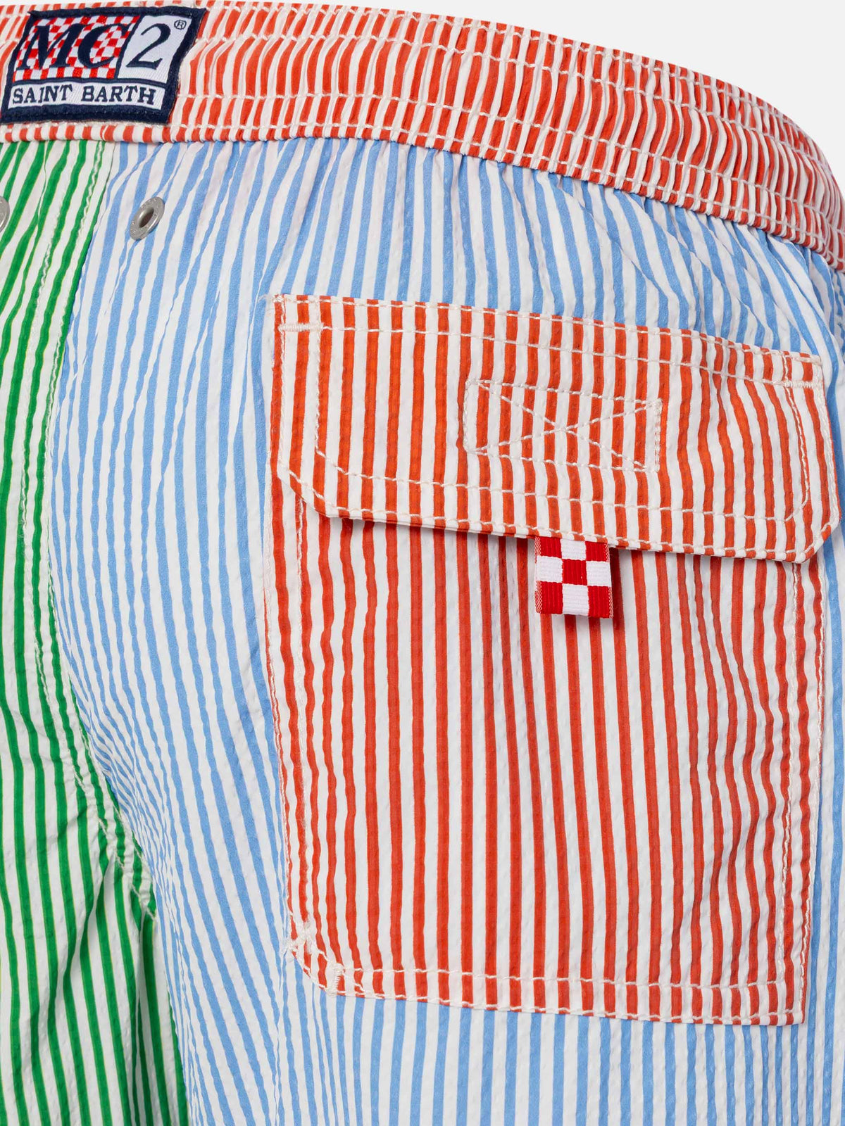 Costume mare Patmos Jr a righe in seersucker