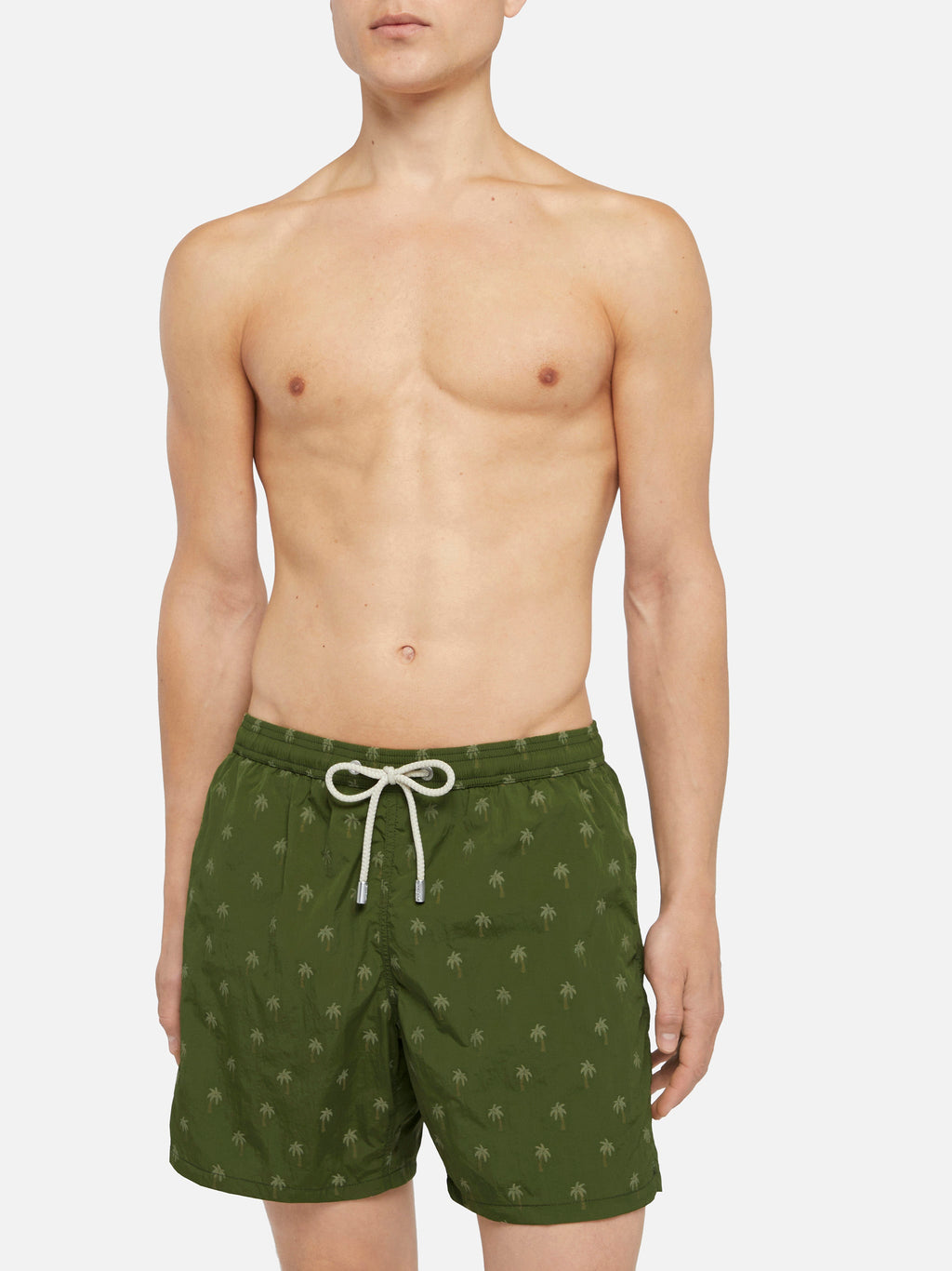 Costume mare Patmos verde militare con jacquard palme