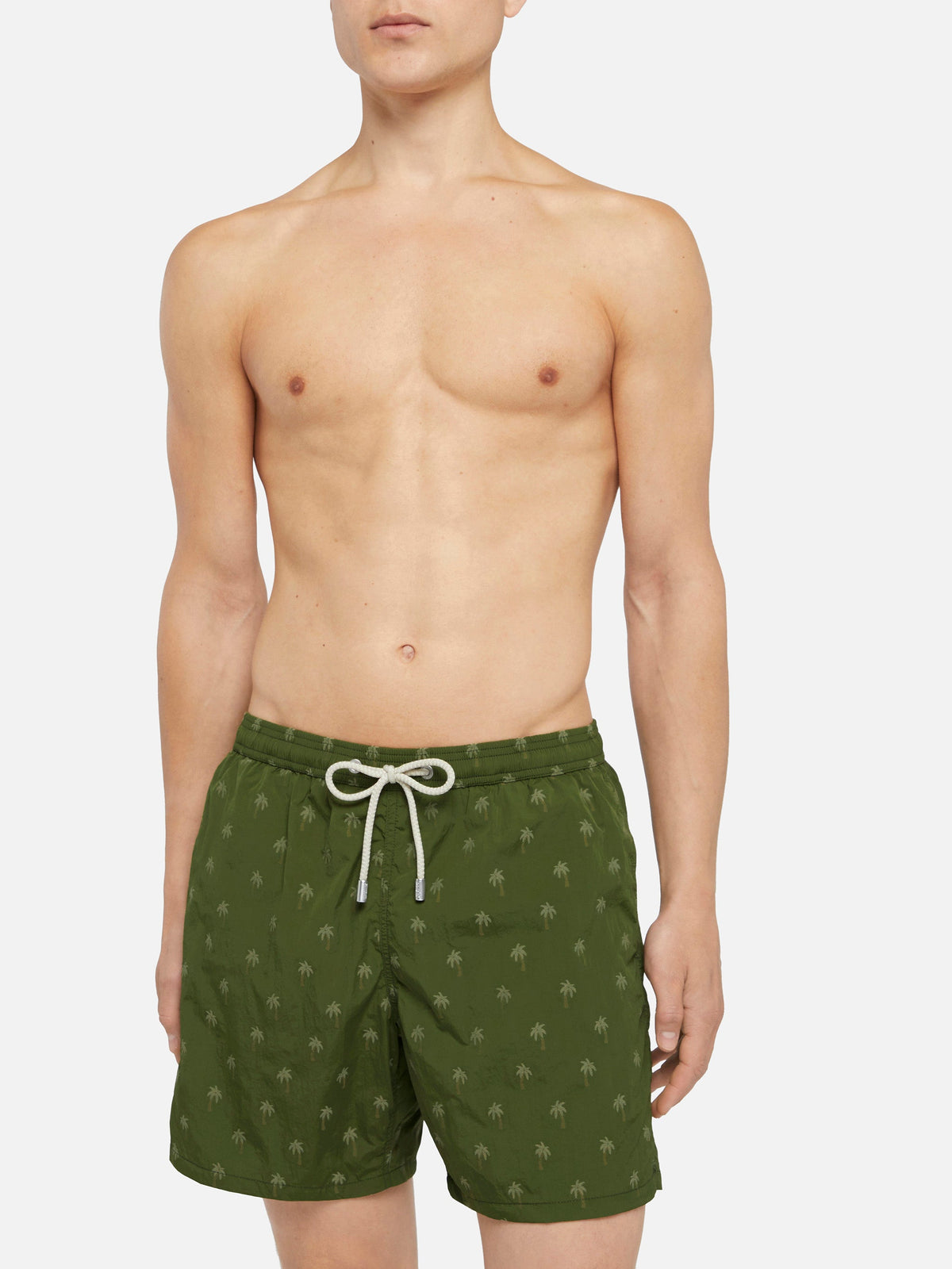 Costume mare Patmos verde militare con jacquard palme