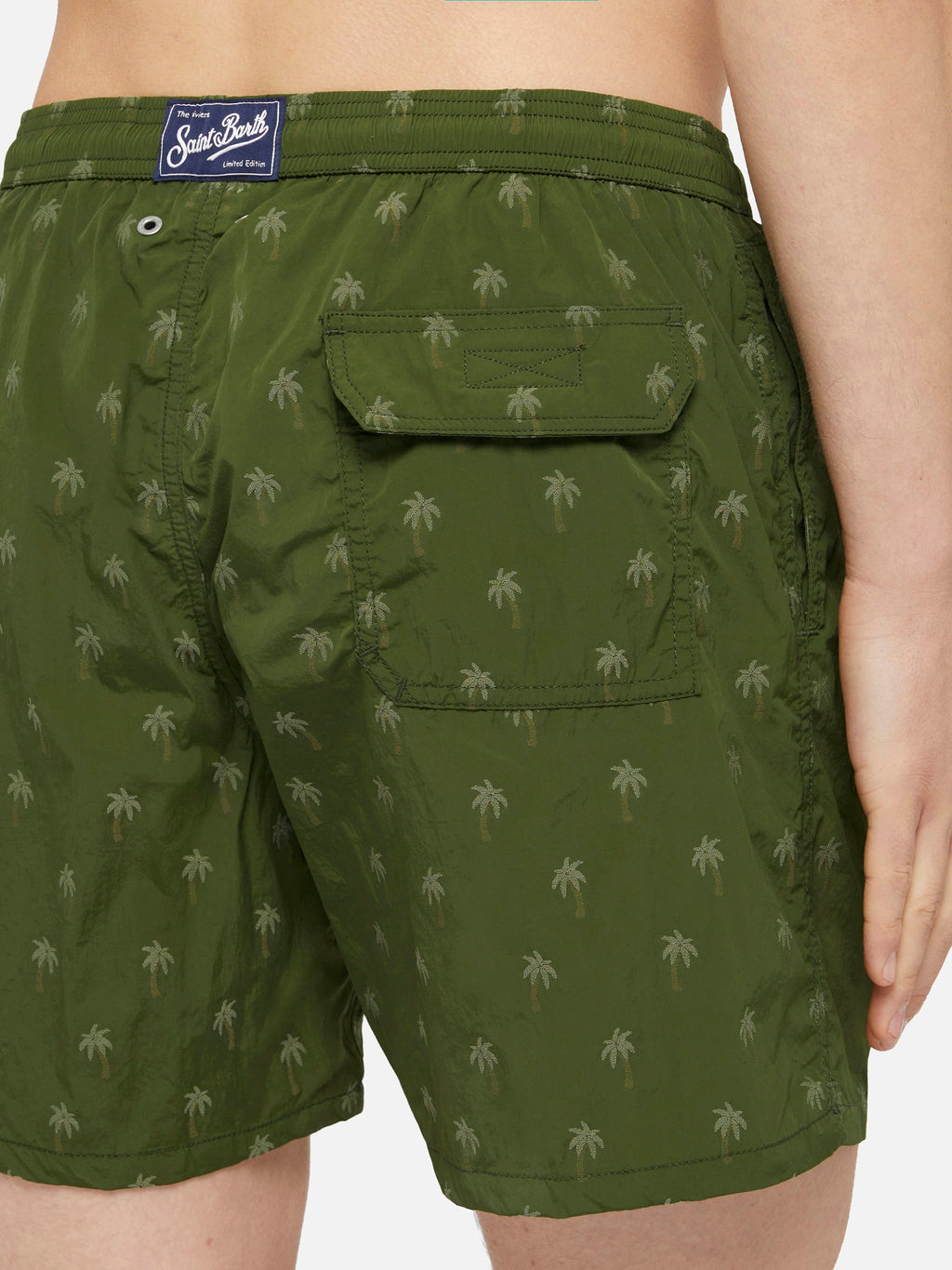 Costume mare Patmos verde militare con jacquard palme