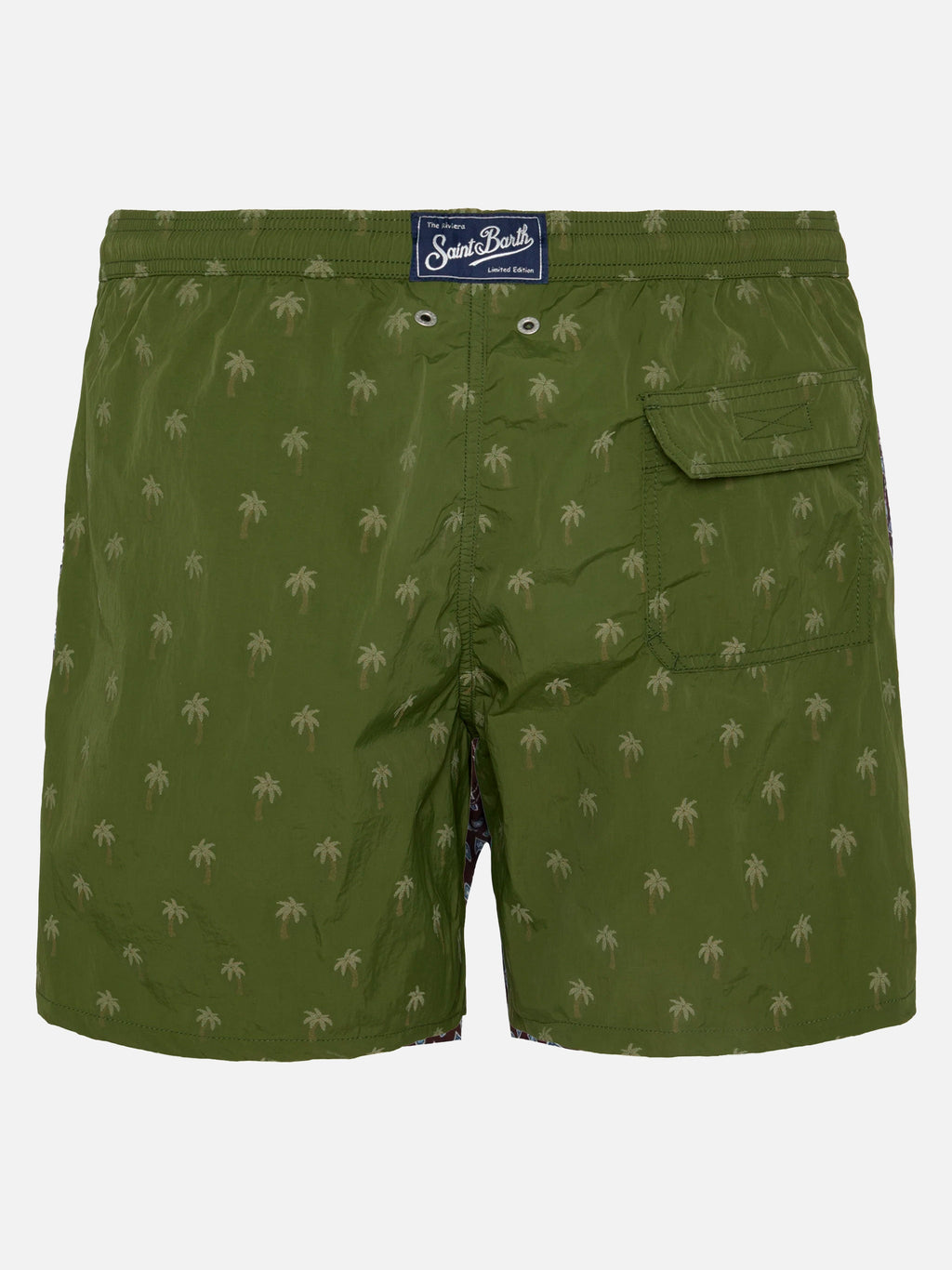 Costume mare Patmos verde militare con jacquard palme