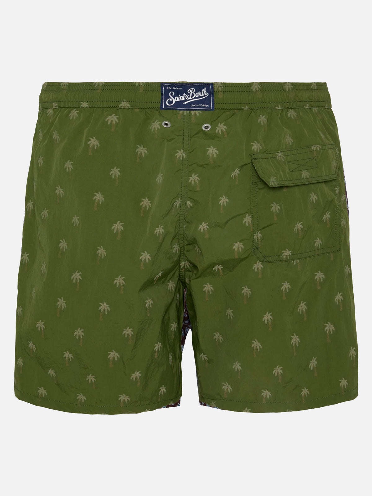 Costume mare Patmos verde militare con jacquard palme