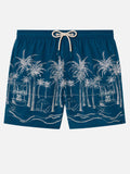 Costume mare Patmos blu navy con ricamo palme e spiaggia